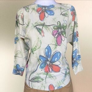 Cream Floral + Dragonly Watercolor Knit Boatneck Top